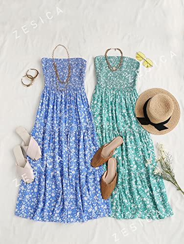 ZESICA Women's 2026 Summer Boho Strapless Maxi Dresses - color: Blue, size: Large