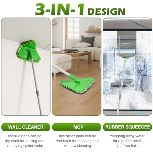 RONSUNG Wall Cleaner Mop, 82-Inch Handle, Baseboard Cleaner Tool, 6 Pads - color: Green, size: 6 Pads