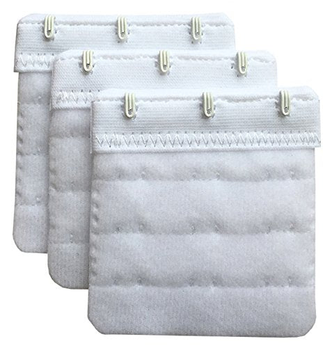 Women Pack of 3 Soft Comfortable 3 Hooks Bra Extender,2.4"x 2.3" - color: White, 3/4 Inch Spacing