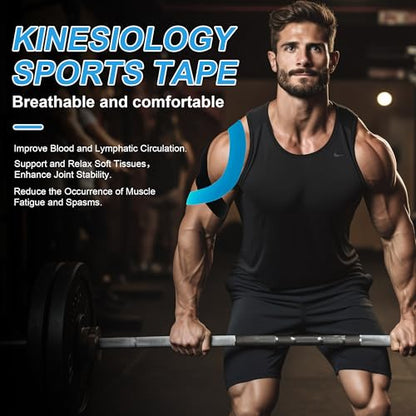 Kinesiology Tape Precut Strips K Tape Rolls for Muscle Support - color: Blue
