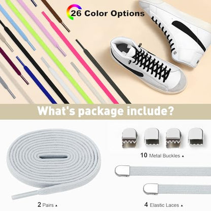 Stepace 2 Pairs Flat Elastic No Tie Shoe Laces for Kids and Adults Sneakers - color: Light Gray