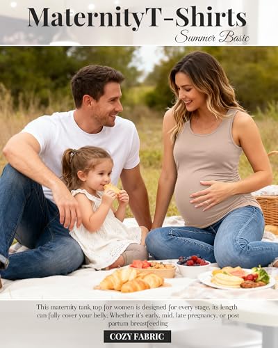 Ficerd 4 Pcs Womens Maternity Sleeveless Tank Tops - color: Khaki, White, Light Heather Gray, Black, size: X-Large