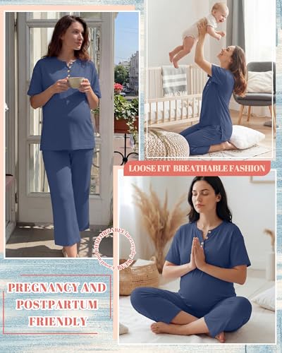 2 Piece Maternity Outfit for Women - color: Haze Blue, size: XX-Large