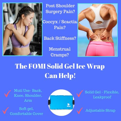 Premium Hot Cold Solid Gel Ice Pack by FOMI Care | Cool Compress for Lower Back, Shoulder, Knee, Stomach | Coccyx, Sciatica, Tailbone Pain Relief | Flexible, Reusable Heating Pad | Adjustable - color: Light Blue - Solid Gel