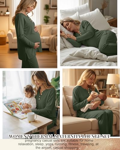 2 Piece Thermal Maternity Lounge Set - color: Army Green, size: Large