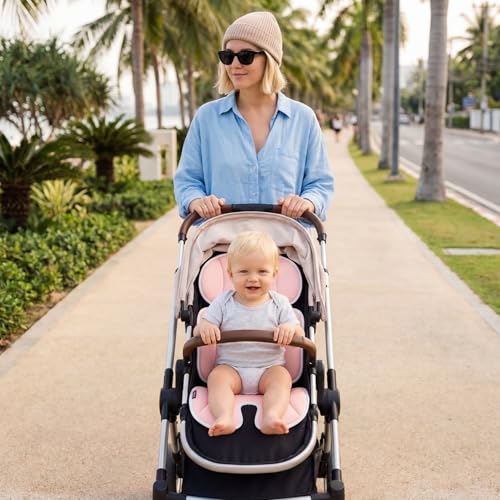 Momcozy Universal Stroller Cooling Pad, Detachable 2-Piece Cushion - color: Pink, size: Cooling Pad