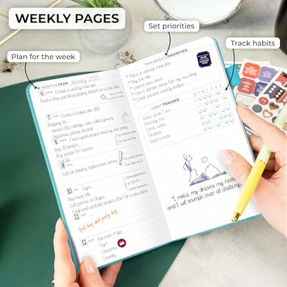 Clever Fox Pocket Planner, Mini Undated Weekly Calendar, Small Aquamarine - color: Aquamarine, size: Pocket size (3.7" x 6.7")