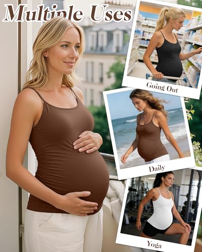 Ficerd 3 Pack Women's Maternity Tank Tops - color: Coffee, White, Black, size: X-Large