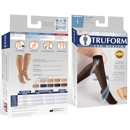 Truform Sheer Compression Stockings, 15-20 mmHg, Women's Knee High Length, 20 Denier, Nude, Medium - color: Nude, size: Medium (1 Pair)