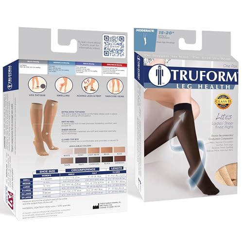 Truform Sheer Compression Stockings, 15-20 mmHg, Women's Knee High Length, 20 Denier, Beige, Small - color: Beige, size: Small (1 Pair)