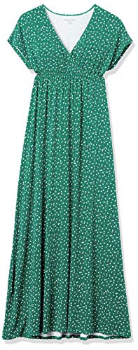 Amazon Essentials Women's V Neck Short Sleeve Empire Waist Maxi Dress (Available in Plus Size) - color: Green Vine Leaf Print, size: Medium