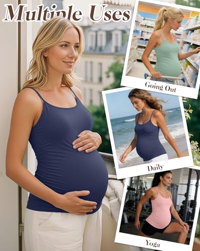 Ficerd 3 Pack Women's Maternity Tank Tops - color: Haze Blue, Peach Pink, Gray Green, size: Medium