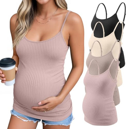 4 Pack Maternity Tank Tops - color: Gray Pink, Latte, Cream, Black, size: XX-Large