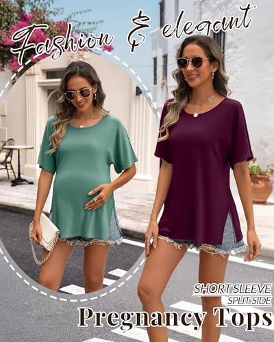 Riyiper 3 Pack Women's Maternity Tunic Cotton Shirts - color: Burgundy, Gray Green, Black, size: Small