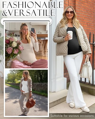 Huukeay 4 Pack Womens Maternity Shirt Long Sleeve Pregnancy Top - color: Black, White, Light Brown, Apricot, size: Small