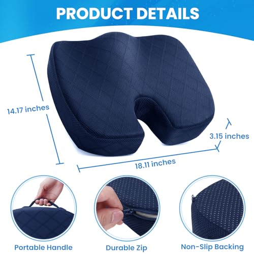 TushGuard Seat Cushion, Memory Foam Office Chair Cushion - Blue, Large - color: Blue, size: Large