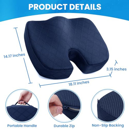 TushGuard Seat Cushion, Memory Foam Office Chair Cushion - Blue, Large - color: Blue, size: Large