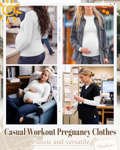 Neer 3 Pack Maternity Under Scrub T Shirt Long Sleeve Undershirt - color: White, size: Medium