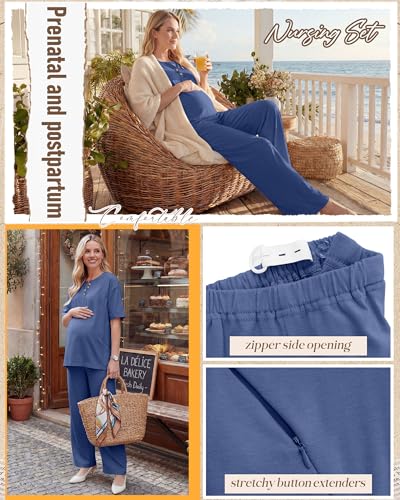 Women Maternity Nursing Set - color: Dark Blue, size: Small