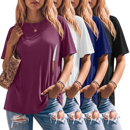4 Pack Women's Nursing Shirts - color: Fuchsia, White, Navy Blue, Black, size: Small