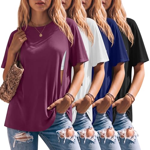 4 Pack Women's Nursing Shirts - color: Fuchsia, White, Navy Blue, Black, size: X-Large