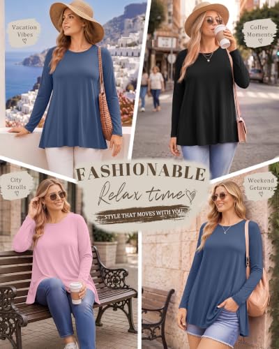 Evervibe 3 Pack Womens Plus Size Tunic Tops - color: Black, Denim Blue, Rose Pink, size: 3X-Large