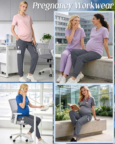Xaatren Women's Maternity Scrub Joggers Pants with 6 Pockets - color: Dark Gray, size: Medium