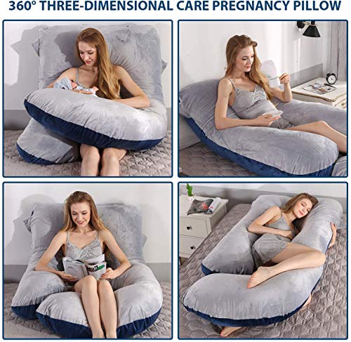 Elover U Shaped Pregnancy Pillow,Full Body Maternity Support - color: Velvet-blue and Grey