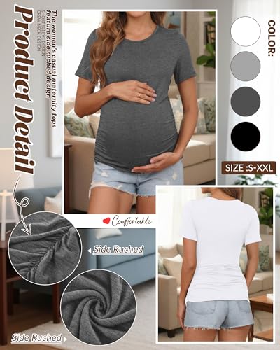 Huukeay 4 Pack Women's Short Sleeve Maternity Tops - color: Black, Light Gray, Dark Gray, White, size: X-Large