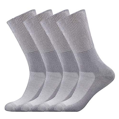 Busy Socks 4 Pack Crew Thin Non Binding Top Diabetic Socks for Men Women - color: 4 Pairs Gray, size: Large