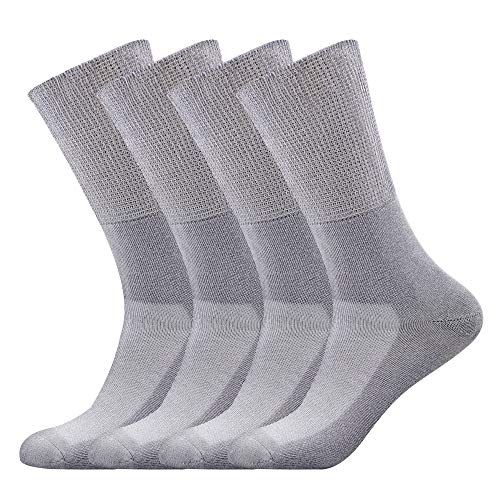 Busy Socks 4 Pack Crew Thin Non Binding Top Diabetic Socks for Men Women - color: 4 Pairs Gray, size: Large