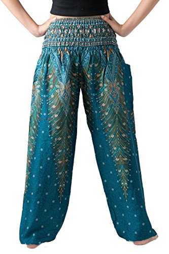 B BANGKOK PANTS Boho Harem Pants Women - color: Green Peacock, size: One Size