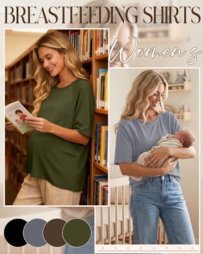 4 Pack Women's Nursing Shirts - color: Army Green, Light Brown, Gray, Black, size: Large