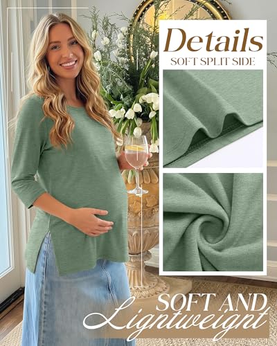 3 Pack Women's 3/4 Sleeve Maternity Loose Crewneck Tops - color: Light Green, Wine Red, Black, size: Medium