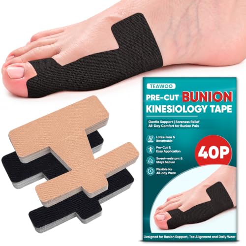 TEAWOO Pre-Cut Kinesiology Tape for Bunion, 40PCS Bunion Corrector Tape
