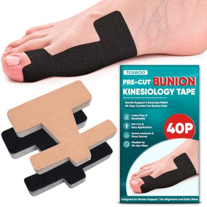 TEAWOO Pre-Cut Kinesiology Tape for Bunion, 40PCS Bunion Corrector Tape