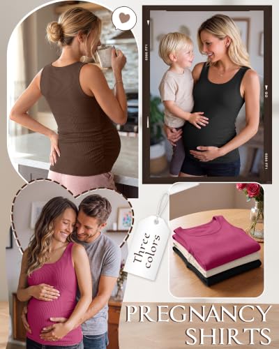 Riyiper 3 Pack Women's Maternity Tank Tops - color: Black, Rose Red, Apricot, size: Medium