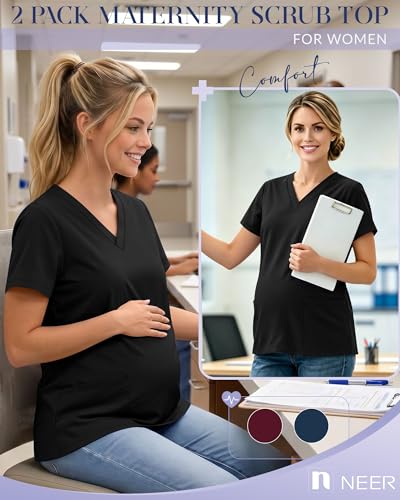 Neer 2 Pack Maternity Scrub Tops for Women - color: Black, Black, size: Medium