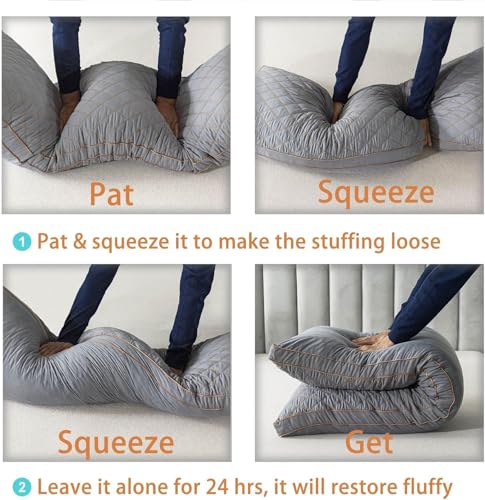 WhatsBedding Memory Foam Body Pillow with Cover, Long Bed Pillow for Adults - color: Grey Pillow+ Grey Pillowcase