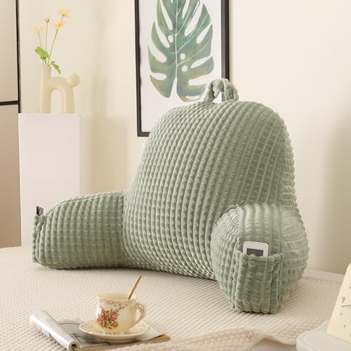 Reading Pillow with Arms for Bed Sitting,Green Flannel - color: Green, size: Large(19")