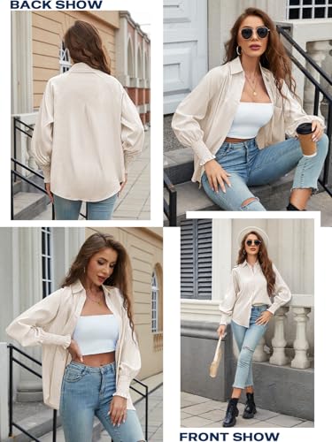 Womens Striped Oversized Button Down Shirts Long Sleeve Blouse Top - color: 1-nude Striped, size: Small