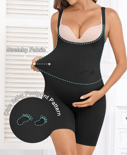 Women's Maternity Bodysuit Seamless Pregnancy Shapewear Shorts Under Dresses Belly Support Black Small