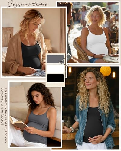 Ficerd 3 Pack Women's Maternity Tank Tops - color: Dark Gray, White, Black, size: X-Large