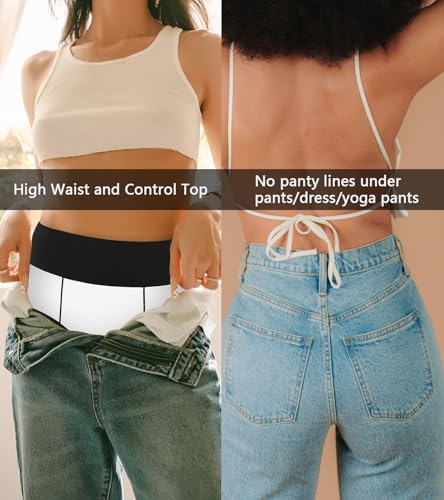 OLIKEME High Waisted Underwear for Women Tummy Control Cotton Plus Size Full Coverage Packs Ladies Panties Briefs - color: Multi-b-5 Pack, size: Large