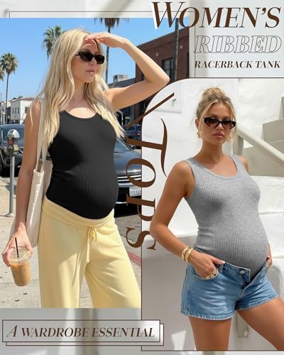 Locoowai 3 Pack Women's Maternity Tank Tops - color: White, Light Gray, Black, size: Medium