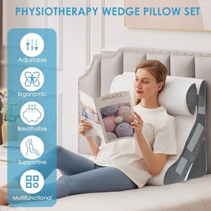 MEGCXIT Wedge Pillow Set for After Surgery, Bed Wedge, 3PCS, White/Grey - color: White/Grey, size: 3pcs