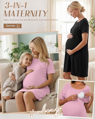 Huukeay 2 Pack Labor and Delivery Gown Maternity Hospital Dress - color: Black, Pink, size: Medium