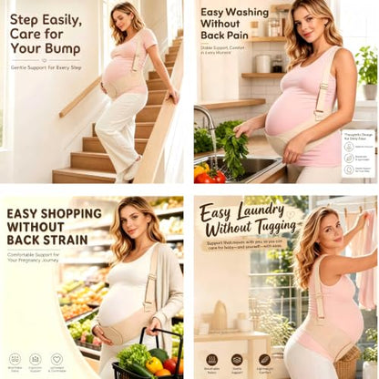 Maternity Support Belt Mesh Shoulder Straps Pregnancy Back Pelvic Relief(Beige,Large) - color: Beige, size: Large