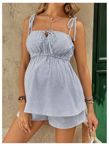 MakeMeChic Women's Maternity 2 Piece Summer Striped Sets - color: Dark Blue, size: Medium