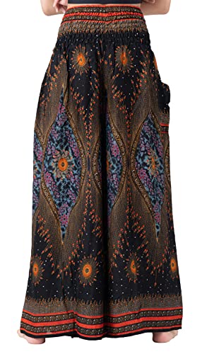 B BANGKOK PANTS Women's Boho Palazzo Pants - color: Black Peacockeye, size: One Size